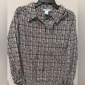 Vtg Ship N Shore Houndstooth Plaid Blouse Size 14 Polyester